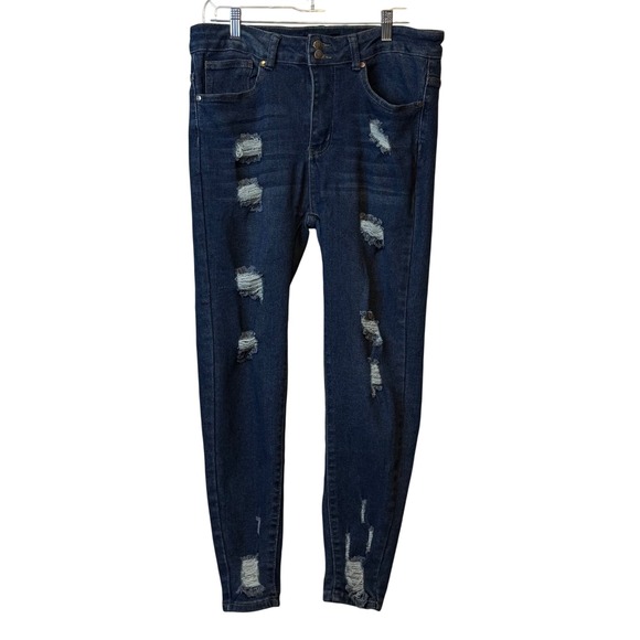 Between Us Distressed Skinny Jeans Size 14 Dark Wash Denim Ripped Punk - Picture 1 of 8